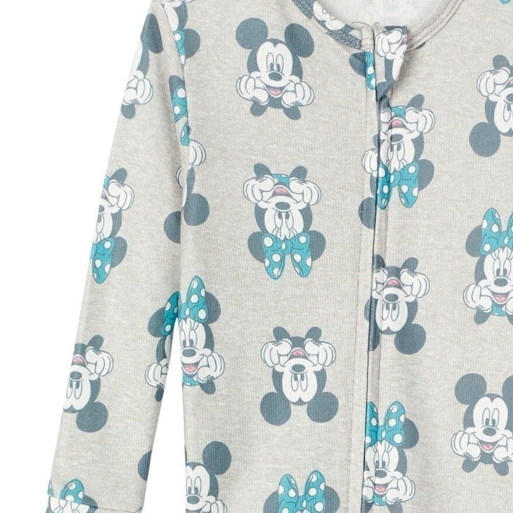 Disney Mickey Minnie Mouse 2 Pack Footed Sleeper Pajamas White Gray 18M New! - Picture 6 of 9